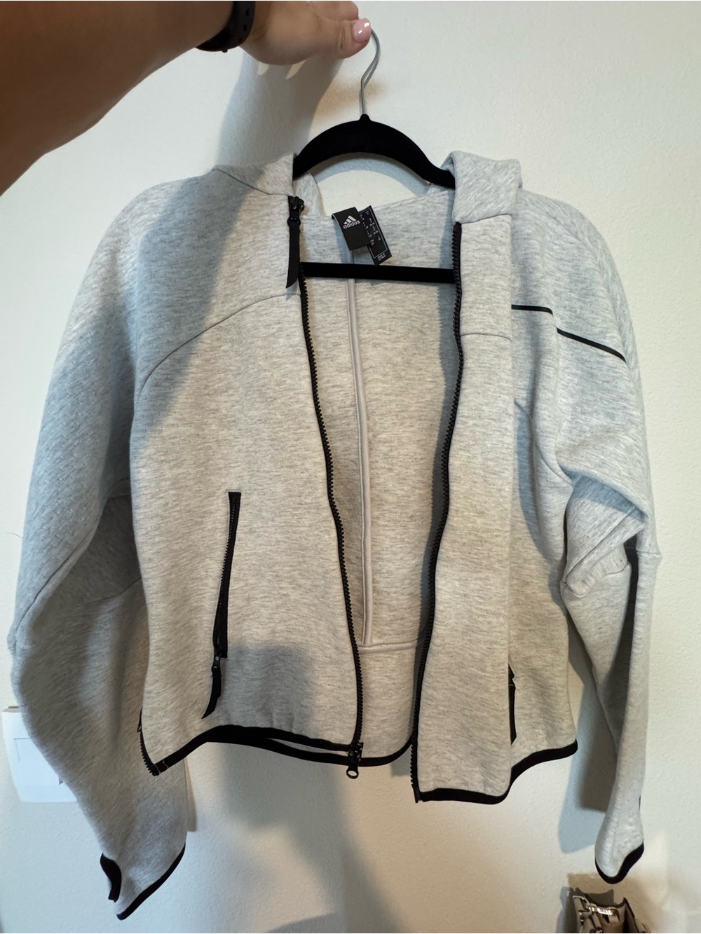 adidas Light Gray Bomber Jacket with Black Trim